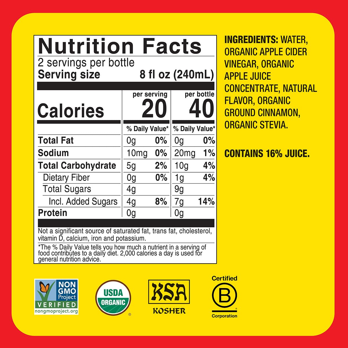 Bragg Apple Cider Vinegar Refreshers – 16 fl oz, 2-Pack