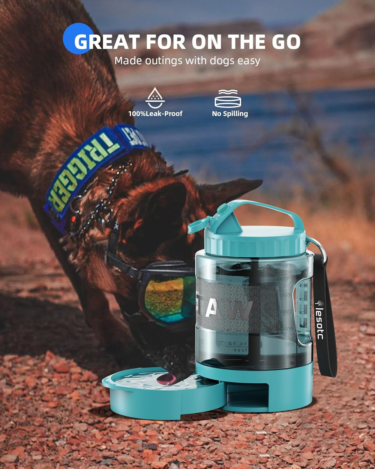 77oz Dog Travel Water Bottle with Bowl Leak Proof Hiking Camping Bottle