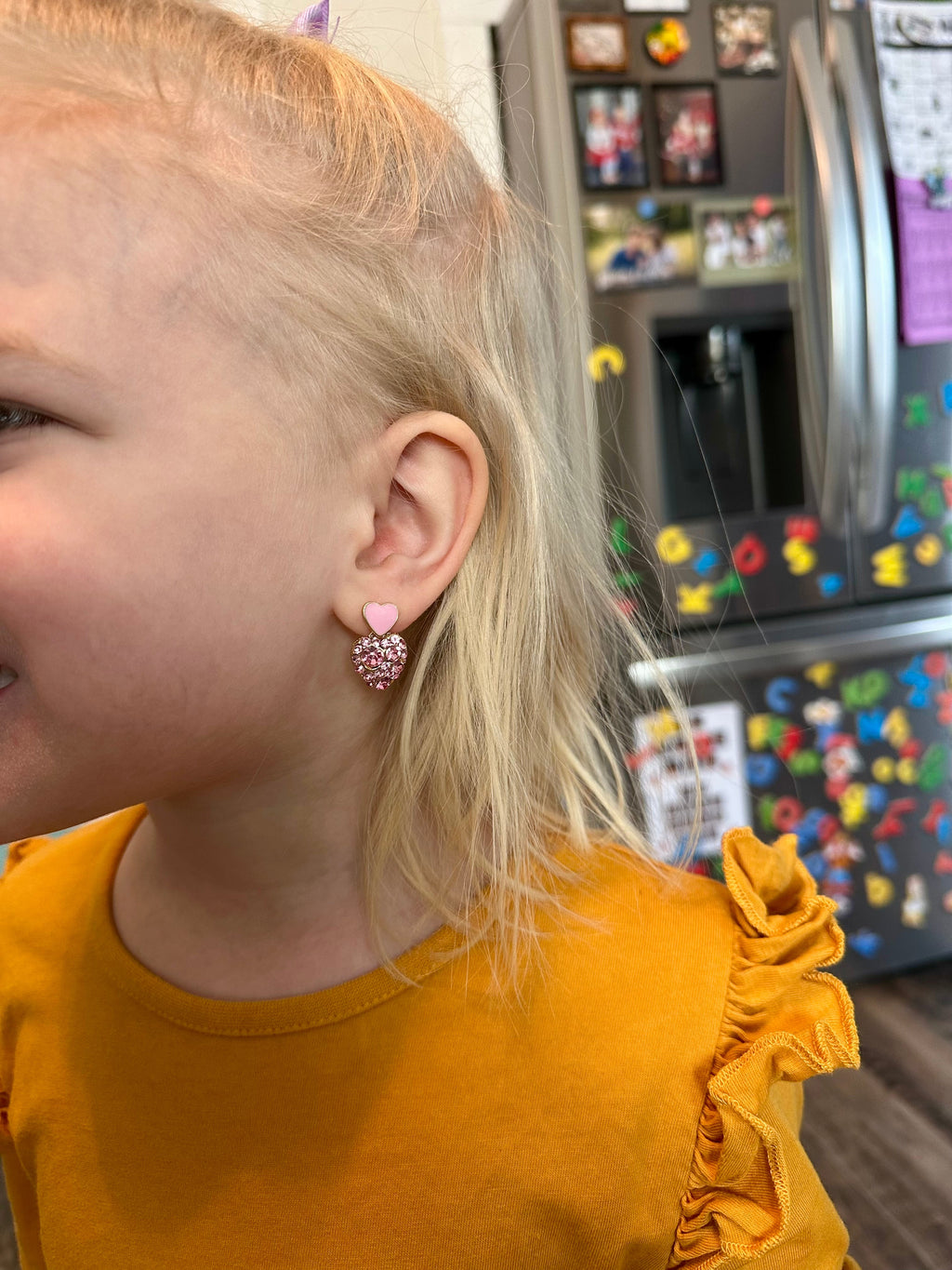 Beautiful Gold and Pink Crystal Heart Earrings