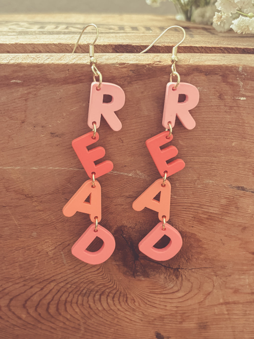 Adorable Pink R-E-A-D Earrings