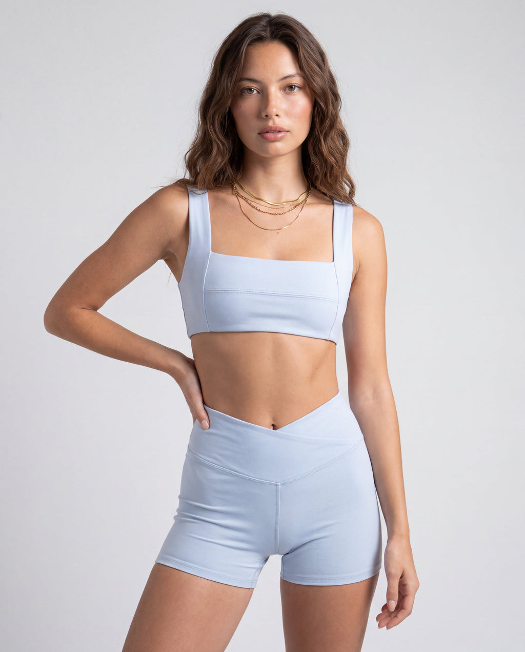 Women's Bandage Push-Up Sports Bra - Baby Blue | Square Neckline Compression
