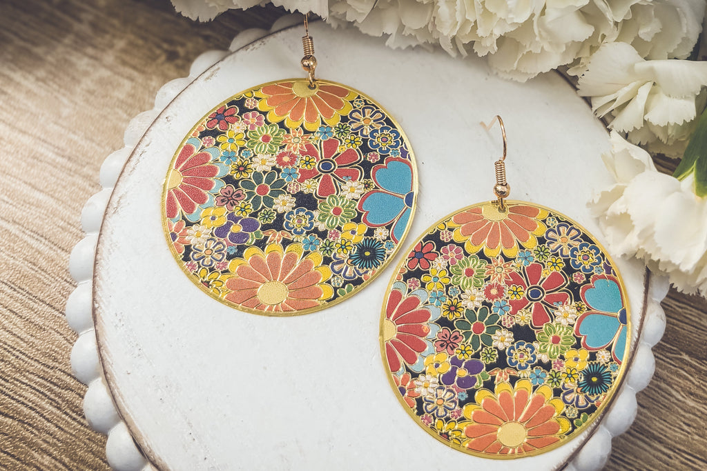 Fun Retro Flower Circle Earrings