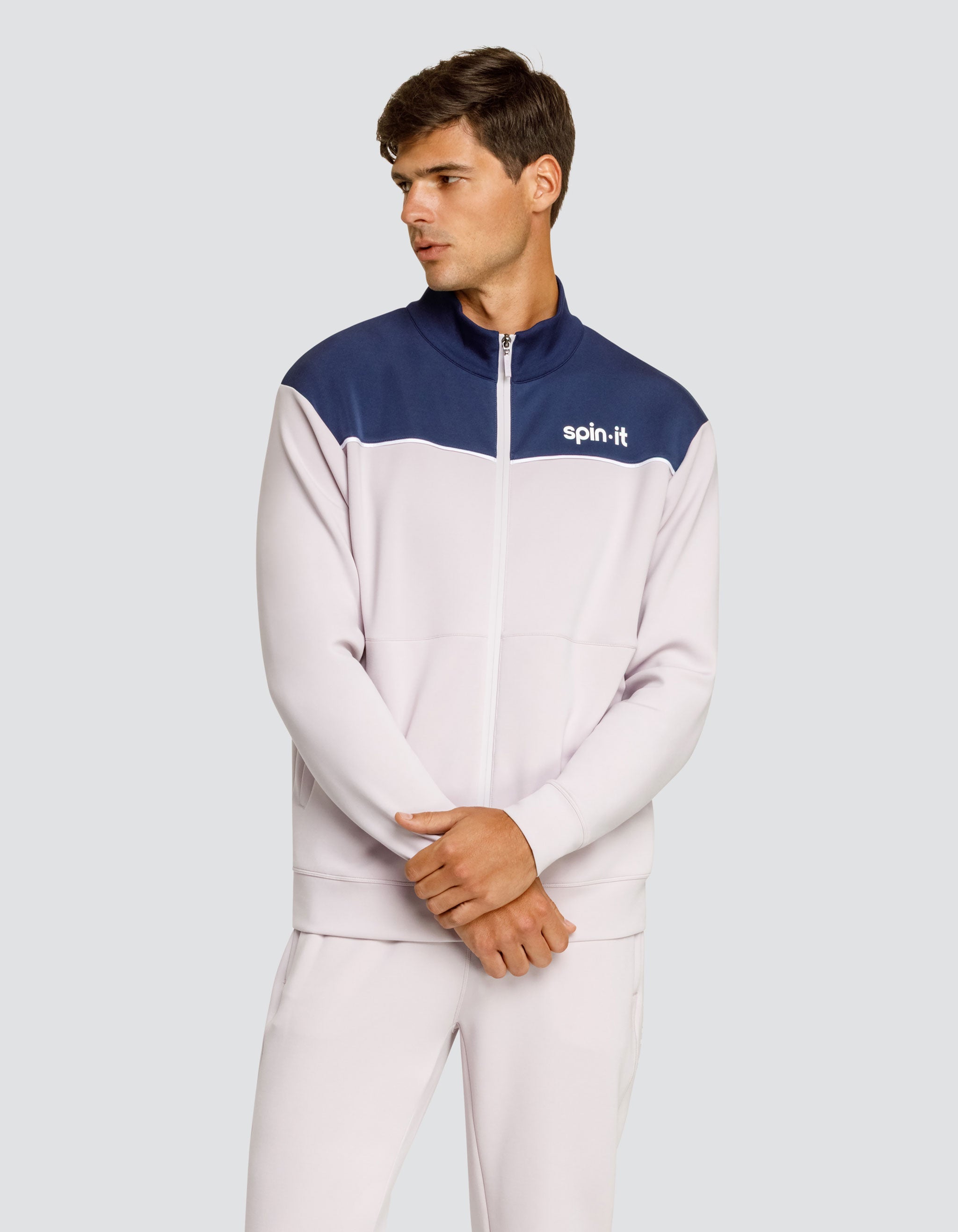 EURO MOCK NECK ZIP FRONT JACKET - MISTY LILAC