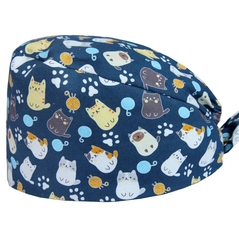Cute Bear Print Surgical Caps for Long Hair