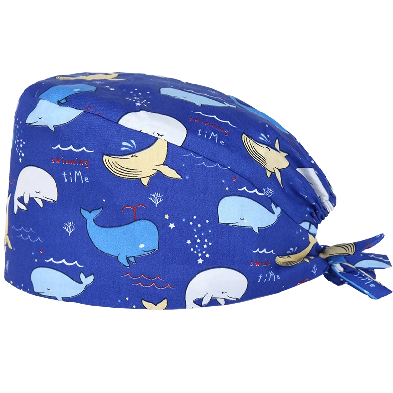Cute Bear Print Surgical Caps for Long Hair
