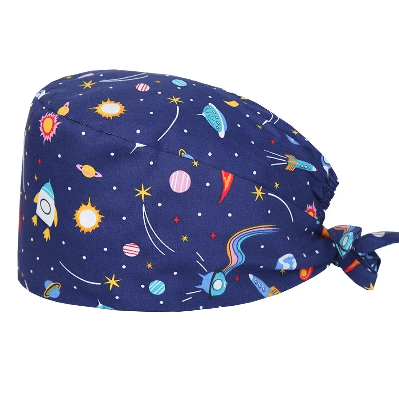 Cute Bear Print Surgical Caps for Long Hair
