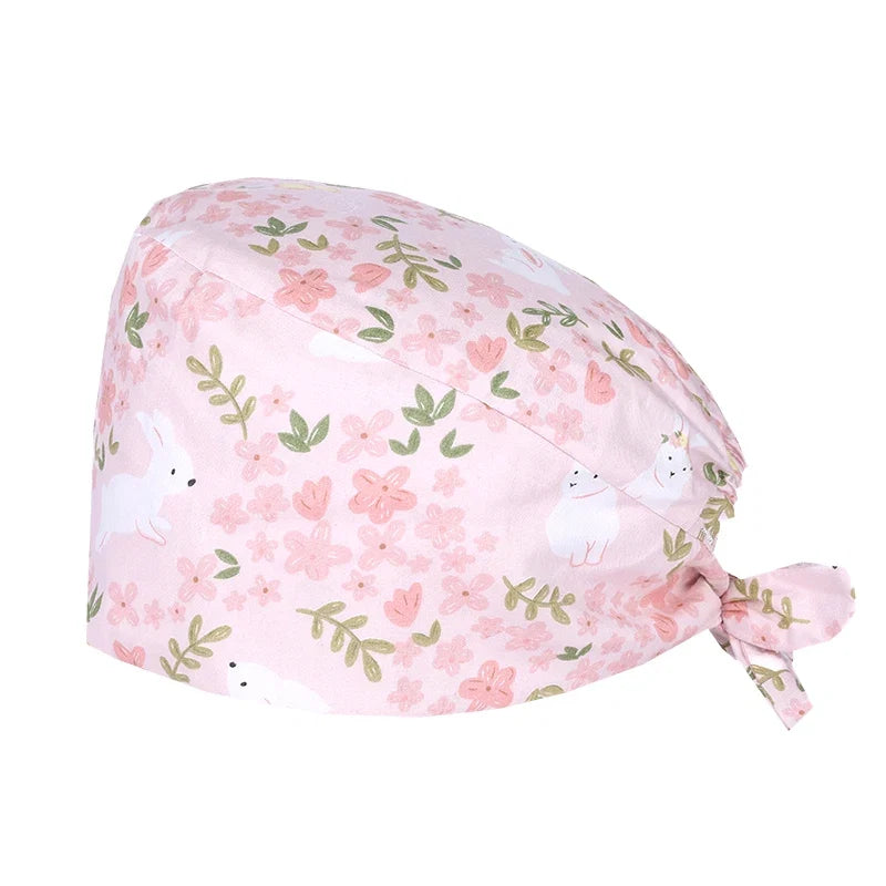 Cute Bear Print Surgical Caps for Long Hair