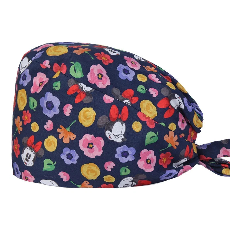 Cute Bear Print Surgical Caps for Long Hair
