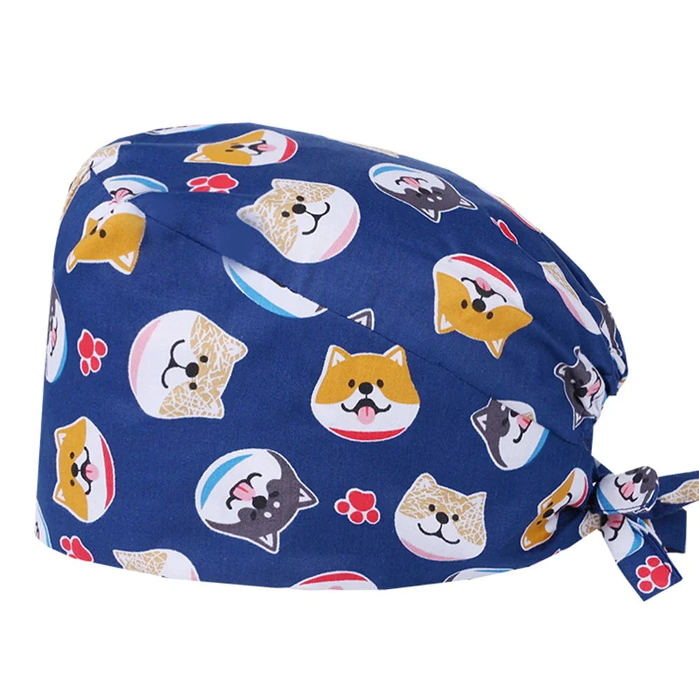 Cute Bear Print Surgical Caps for Long Hair