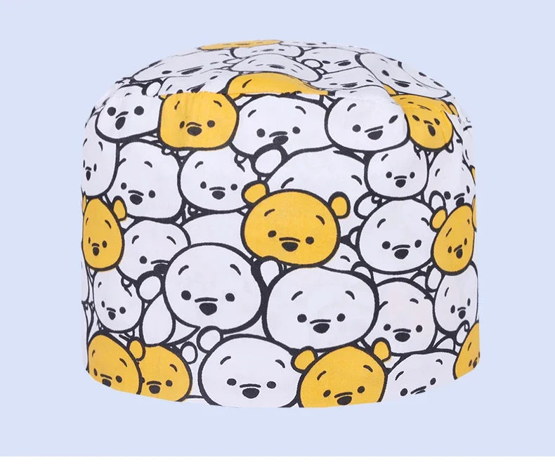 Cute Bear Print Surgical Caps for Long Hair