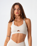 Women's Heart Neckline Sports Bra - Beige | LuxeForm Medium Support