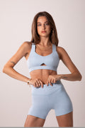 Women's Heart Neckline Sports Bra - Baby Blue | LuxeForm Medium Support